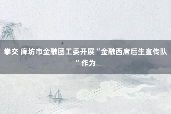 拳交 廊坊市金融团工委开展“金融西席后生宣传队”作为