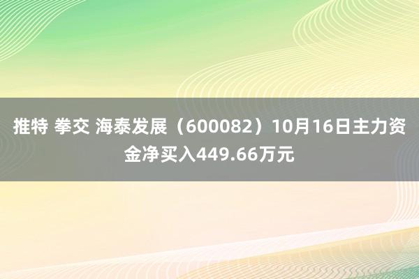 推特 拳交 海泰发展（600082）10月16日主力资金净买入449.66万元