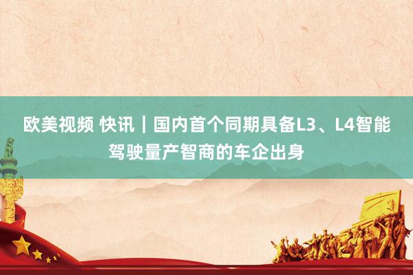 欧美视频 快讯｜国内首个同期具备L3、L4智能驾驶量产智商的车企出身
