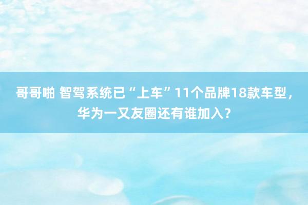 哥哥啪 智驾系统已“上车”11个品牌18款车型，华为一又友圈还有谁加入？