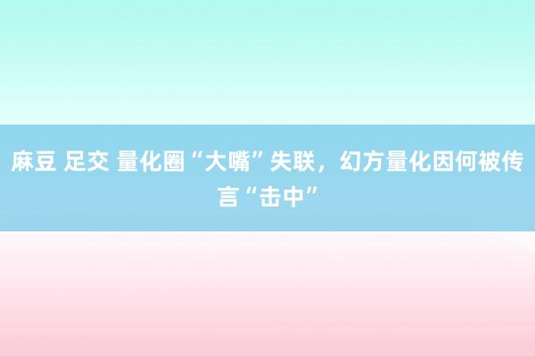 麻豆 足交 量化圈“大嘴”失联，幻方量化因何被传言“击中”
