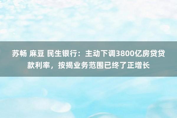 苏畅 麻豆 民生银行：主动下调3800亿房贷贷款利率，按揭业务范围已终了正增长