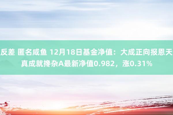 反差 匿名咸鱼 12月18日基金净值：大成正向报恩天真成就搀杂A最新净值0.982，涨0.31%