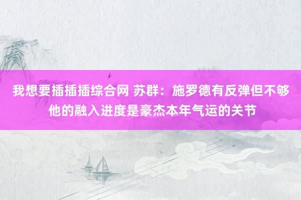 我想要插插插综合网 苏群：施罗德有反弹但不够 他的融入进度是豪杰本年气运的关节