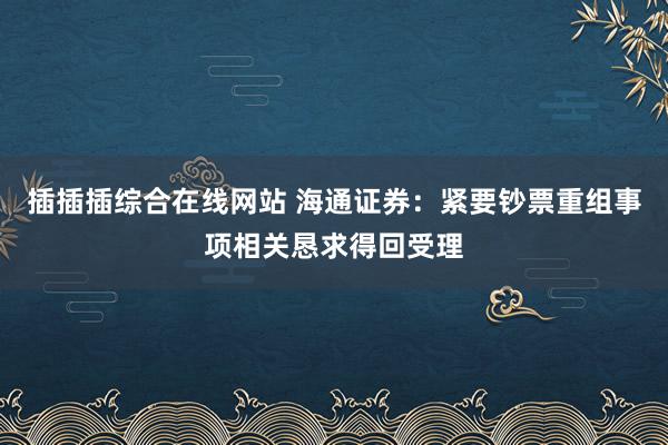 插插插综合在线网站 海通证券：紧要钞票重组事项相关恳求得回受理