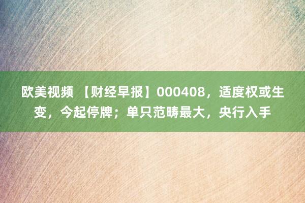 欧美视频 【财经早报】000408，适度权或生变，今起停牌；单只范畴最大，央行入手