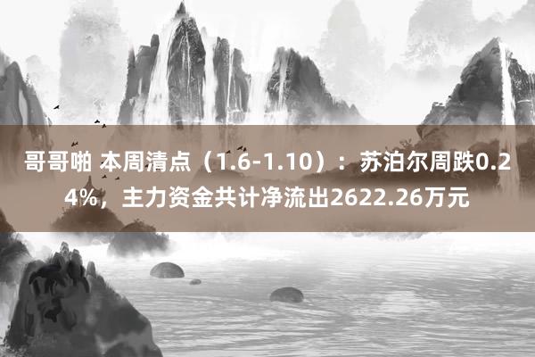 哥哥啪 本周清点（1.6-1.10）：苏泊尔周跌0.24%，主力资金共计净流出2622.26万元