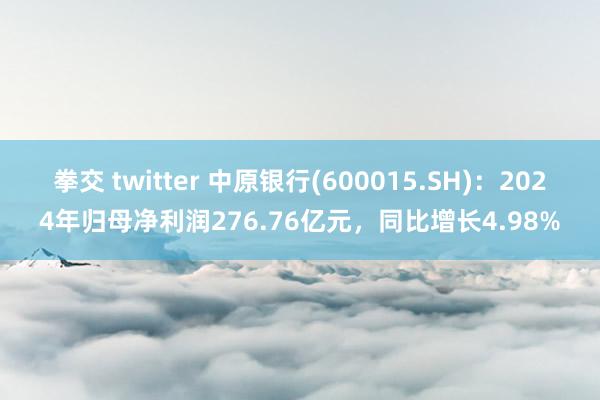 拳交 twitter 中原银行(600015.SH)：2024年归母净利润276.76亿元，同比增长4.98%
