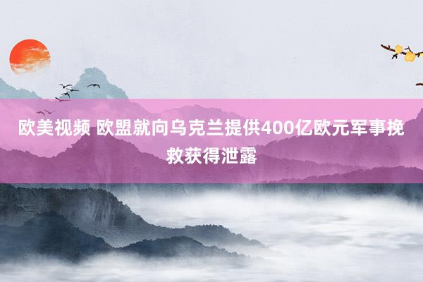 欧美视频 欧盟就向乌克兰提供400亿欧元军事挽救获得泄露
