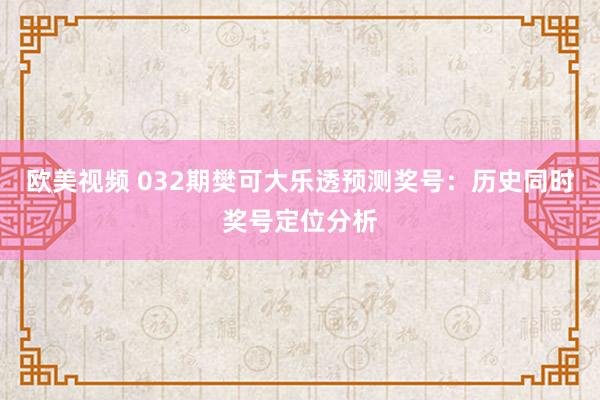 欧美视频 032期樊可大乐透预测奖号：历史同时奖号定位分析